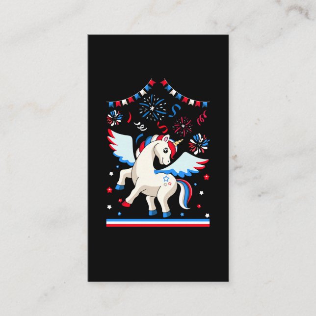 American Flag Unicorn Cute 4th of July Business Card (Front)