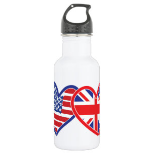 American Flag Union Jack Flag Hearts 532 Ml Water Bottle