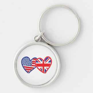 American Flag/Union Jack Flag Hearts Key Ring