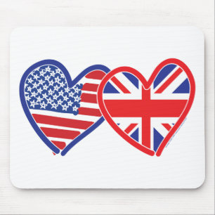 American Flag/Union Jack Flag Hearts Mouse Pad