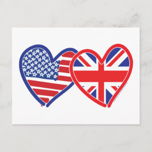 American Flag/Union Jack Flag Hearts Postcard