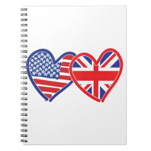 American Flag Union Jack Flag Hearts Spiral Notebook