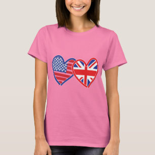 American Flag/Union Jack Flag Hearts T-Shirt