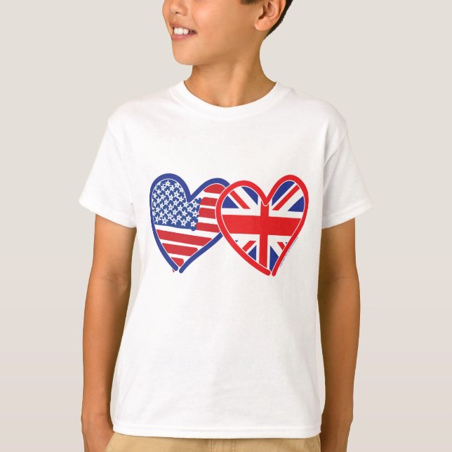 American Flag/Union Jack Flag Hearts T-Shirt (Front)