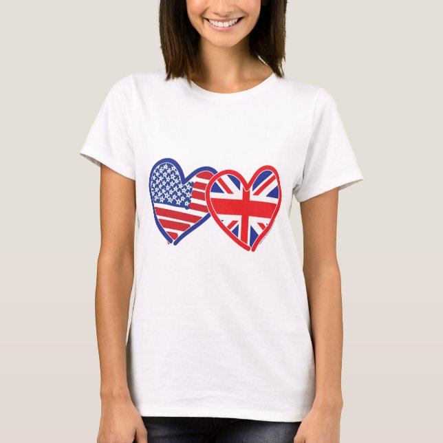 American Flag/Union Jack Flag Hearts T-Shirt (Front)