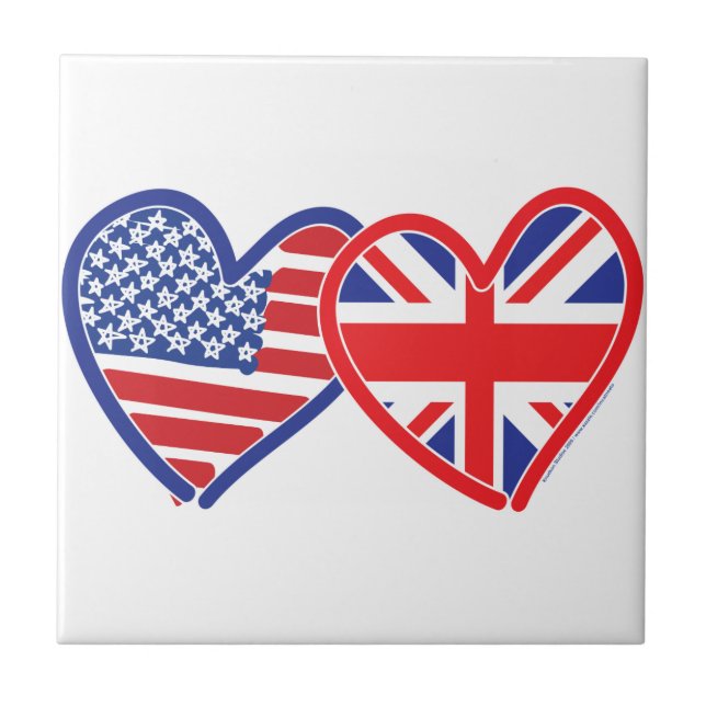 American Flag Union Jack Flag Hearts Tile (Front)