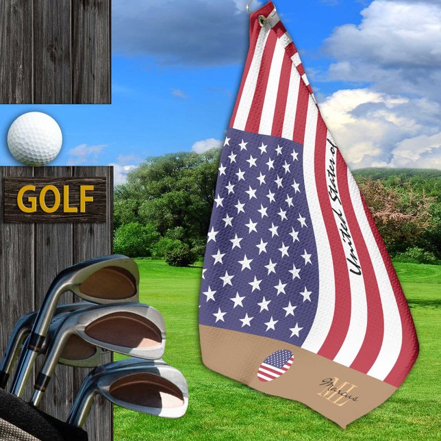 American flag & United States monogrammed USA Golf Towel (Creator Uploaded)