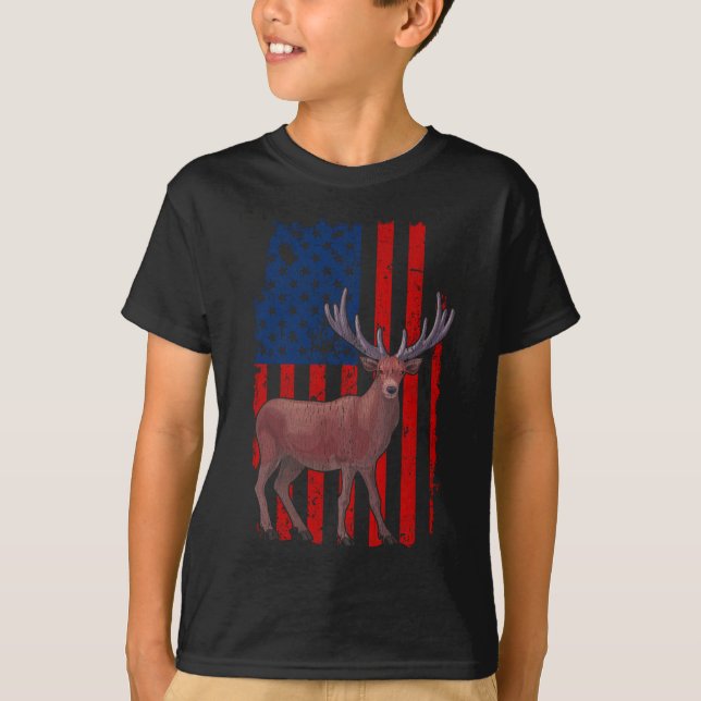 American Flag US Deer Hunter Camping T-Shirt (Front)