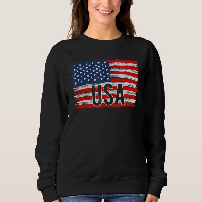 American Flag USA 4th of July Independence Day Pat Sweatshirt (Front)