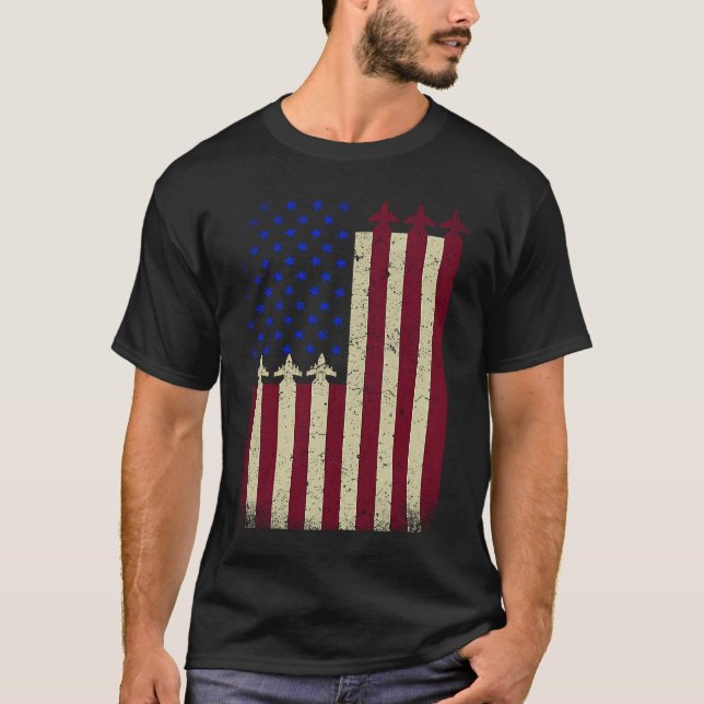 American Flag USA Airplane Jet Fighter Patriot 4th T-Shirt (Front)