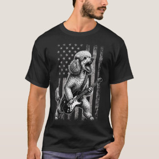 American Flag Usa Flag Funny Poodle Dog Playing T-Shirt