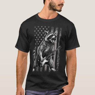 American Flag Usa Flag Funny Racoon Playing T-Shirt
