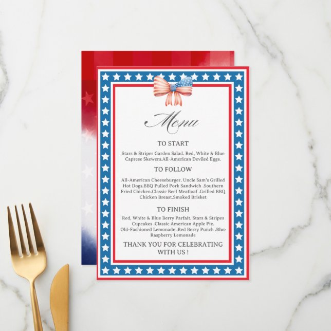 American Flag USA Flag Theme Menu Card (Front/Back In Situ)