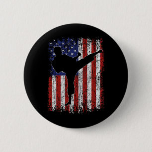 American Flag Usa High Kick Karate Silhouette Patr 6 Cm Round Badge