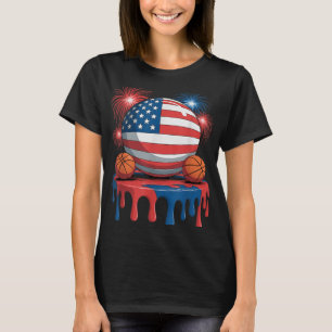 American Flag Usa Ice Cream Drip Game Basketball D T-Shirt