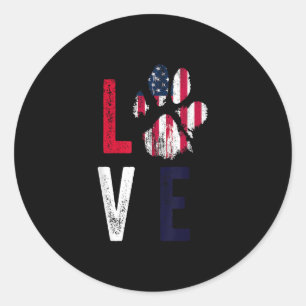 American Flag Usa Love Dog Paw Patriotic 4th Of Ju Classic Round Sticker