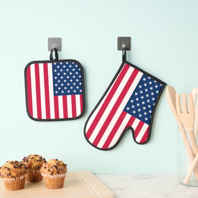 American Flag USA Oven Mitt & Pot Holder Set  (Insitu(Hanging))