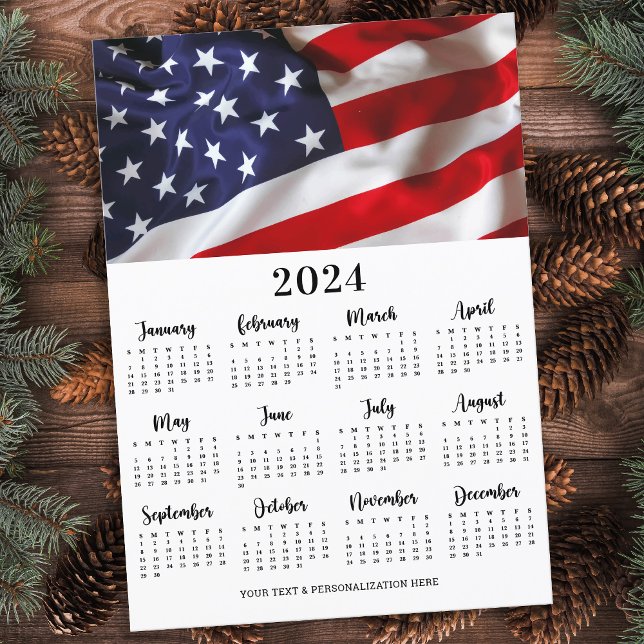 American Flag USA Patriotic 12 Month Calendar Holiday Card (Creator Uploaded)