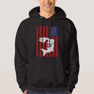 American Flag USA Patriotic Fishing Fish Men Silho Hoodie