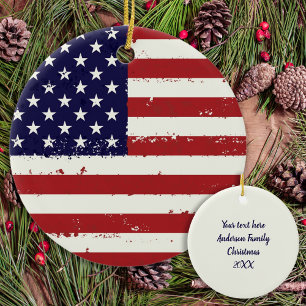 American Flag USA Personalised Patriotic Ceramic Tree Decoration
