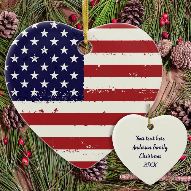 American Flag USA Personalised Patriotic Ceramic Tree Decoration (Creator Uploaded)
