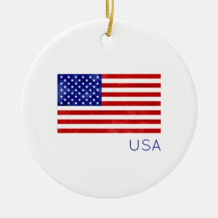 American Flag USA Red White Blue Patriotic Custom Ceramic Tree Decoration