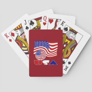 American Flag USA Soccer Ball Red Background Playing Cards