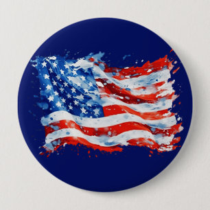 American Flag USA Watercolor 4th of July 10 Cm Round Badge