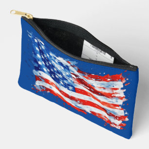 American Flag USA Watercolor 4th of July Accessory Pouch