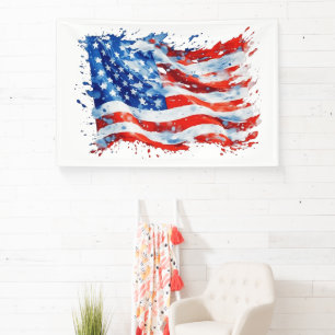 American Flag USA Watercolor 4th of July Banner