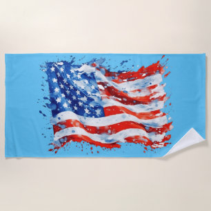 American Flag USA Watercolor 4th of July Beach Towel