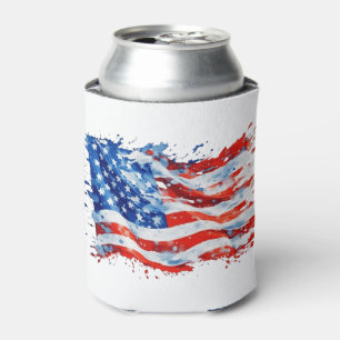 American Flag USA Watercolor 4th of July Can Cooler