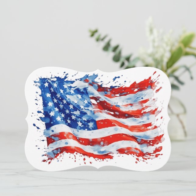 American Flag USA Watercolor 4th of July Card (Standing Front)