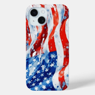 American Flag USA Watercolor 4th of July iPhone 15 Case