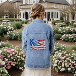 American Flag USA Watercolor 4th of July Denim Jacket