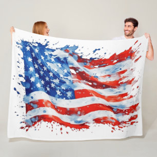 American Flag USA Watercolor 4th of July Fleece Blanket