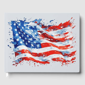 American Flag USA Watercolor 4th of July Guest Book