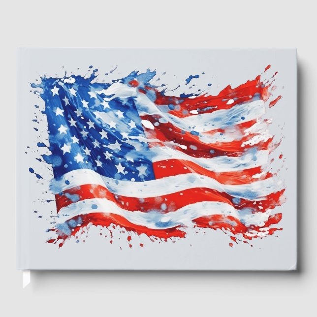 American Flag USA Watercolor 4th of July Guest Book (Front)