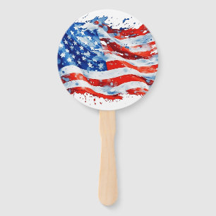 American Flag USA Watercolor 4th of July Hand Fan