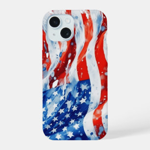 American Flag USA Watercolor 4th of July iPhone 15 Case