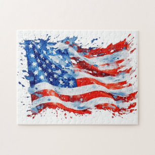 American Flag USA Watercolor 4th of July Jigsaw Puzzle