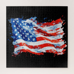 American Flag USA Watercolor 4th of July Jigsaw Puzzle