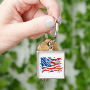 American Flag USA Watercolor 4th of July Key Ring