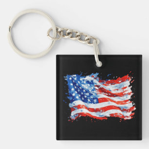 American Flag USA Watercolor 4th of July Key Ring