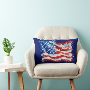 American Flag USA Watercolor 4th of July Lumbar Cushion