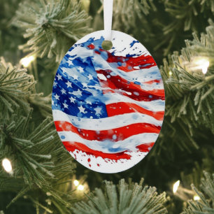 American Flag USA Watercolor 4th of July Metal Tree Decoration