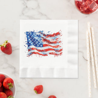 American Flag USA Watercolor 4th of July Napkin