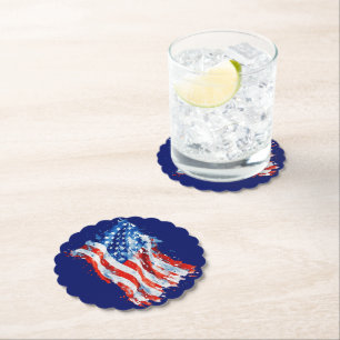 American Flag USA Watercolor 4th of July Paper Coaster