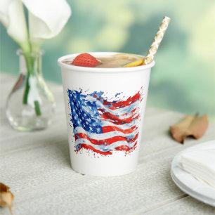 American Flag USA Watercolor 4th of July Paper Cups