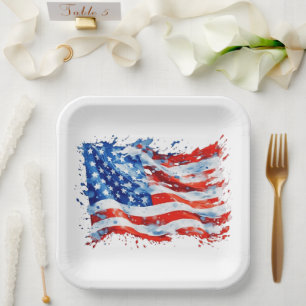 American Flag USA Watercolor 4th of July Paper Plate